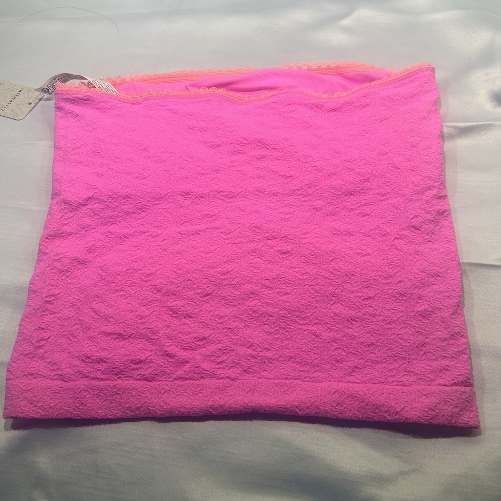 Free People Intimately Hot Pink Orange Trim Tube Top Bandeau Texture M/L MSRP 38 - Picture 7 of 9